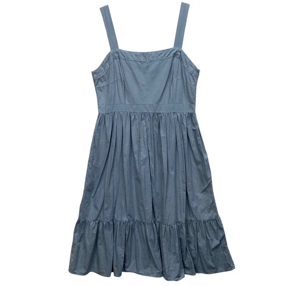 Umgee USA Women Blue Tiered Midi Dress Square Neck Sleeveless Cotton Blend Sz M - Picture 1 of 9